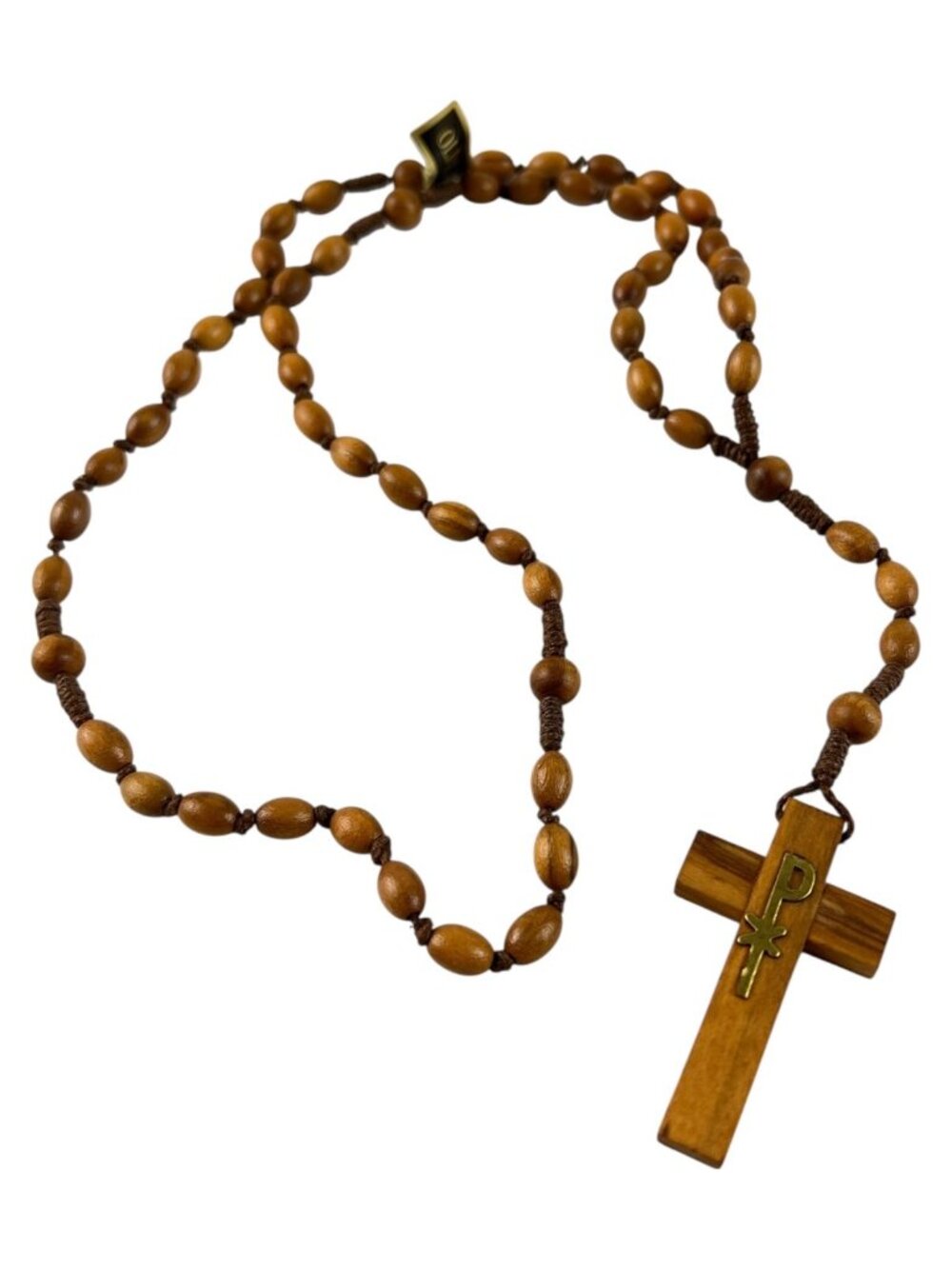 Olive Wood Chi-Rho Rosary With Handcrafted Beads & Cross 1 7/8" X 1"